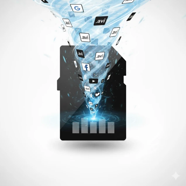 A microSD card with .avi files, showing the easy content loading for drone advertising.